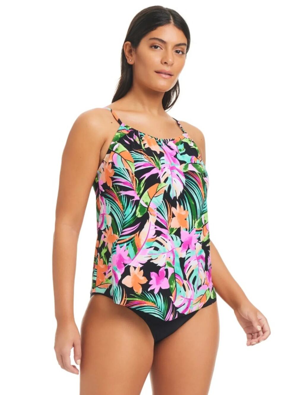 Beyond Control Women Tropical Bora Bora Bay High-Neck Swim Tankini Top Size 12